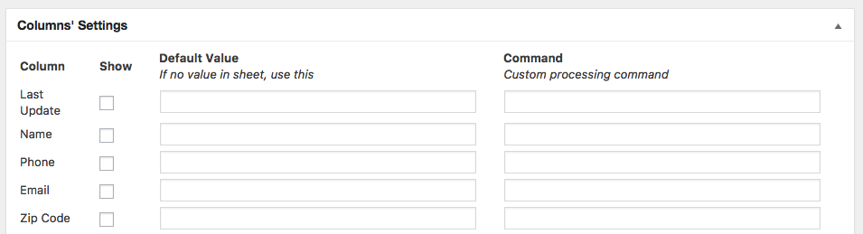 Setting Columm Dashboards